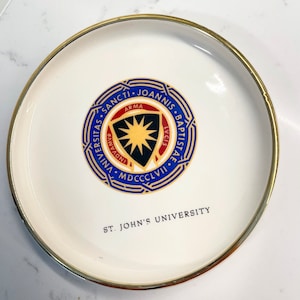 St. John’s University Ashtray Dish Crest Large China MCM Signed Osborn Kemper Thomas Cincinnati