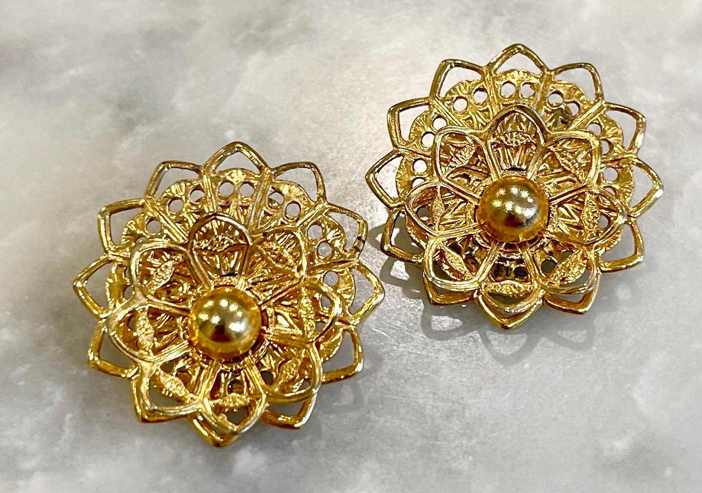 Lacey Gold Earrings Ball Costume Clip Vintage - Etsy