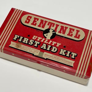 Sentinel First Aid Kit mit Inhalt Sammlerstück Medizinische Vintage