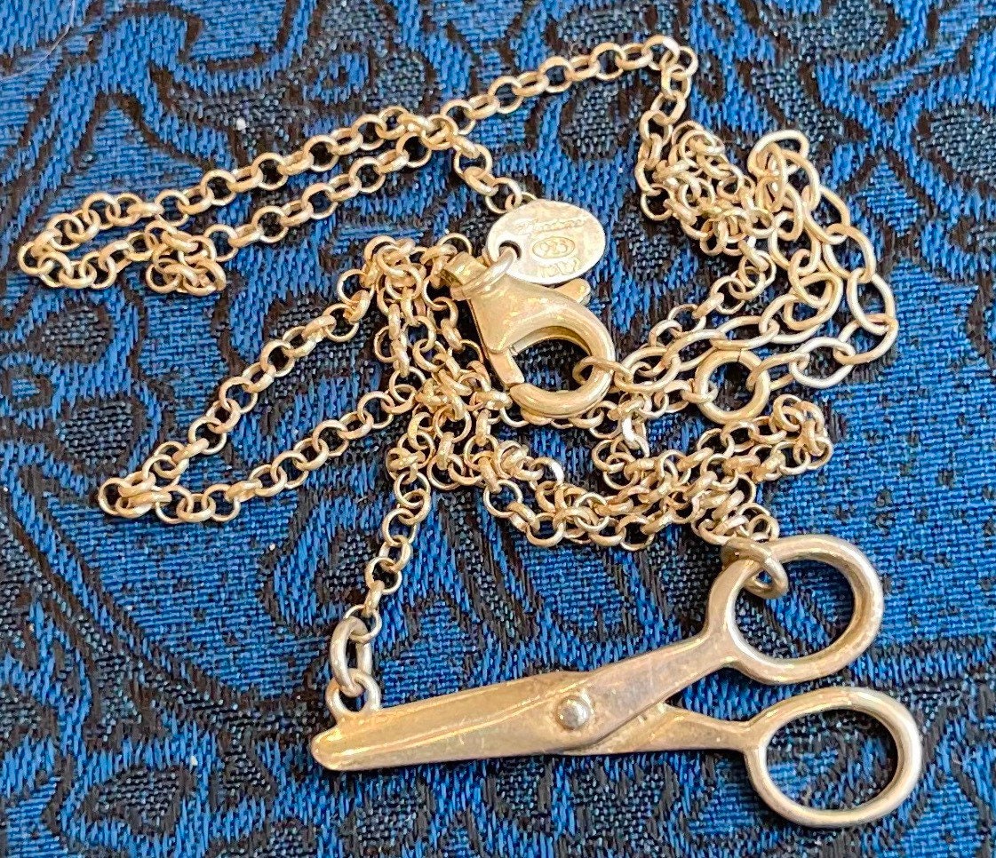 Sterling Scissors Necklace Signed Sterling Italy 17”