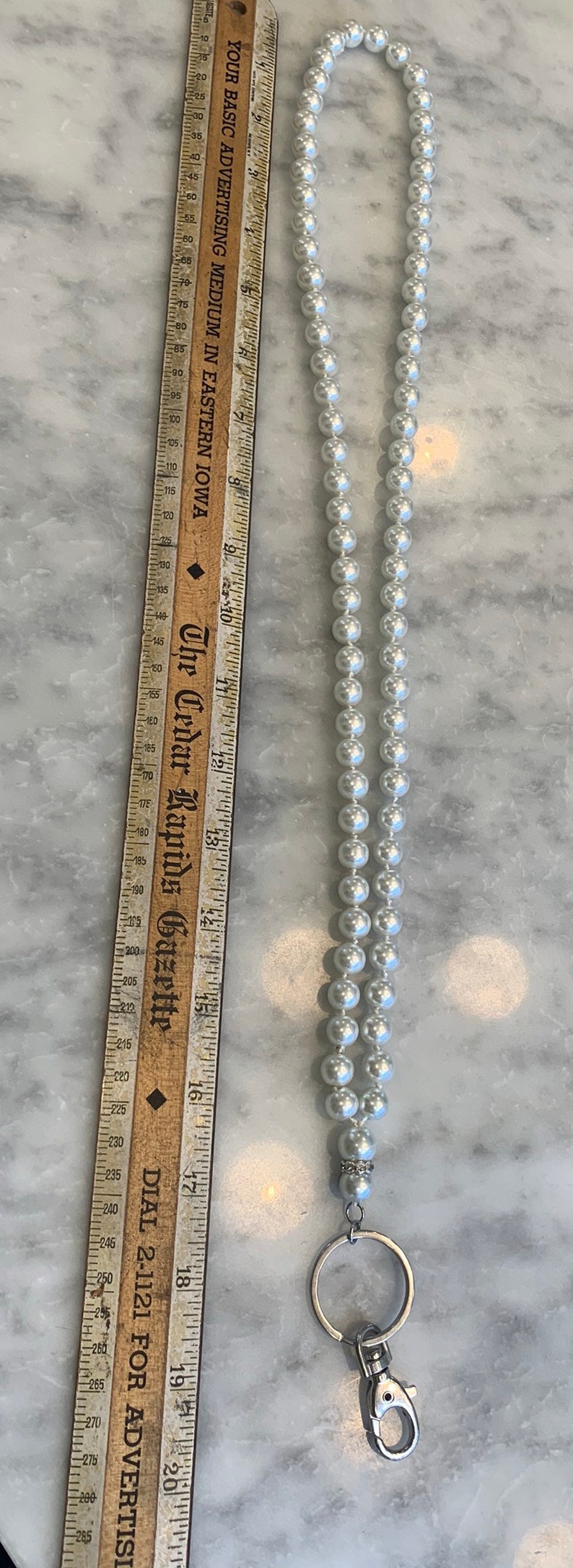 Glass Pearl Lanyard 36\u201d Solid Better Quality Pretty Lustre. Rhinestone Header