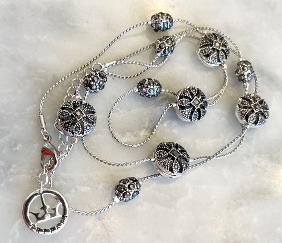Crown Trifari Station Necklace Silver Sparkly Signed