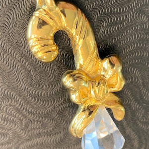 Gold Crystal Candy Cane Pendant Marked T 1983 Finer Costume Etched Prism Heavy