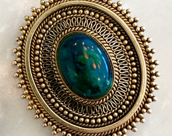 Sterling Brooch Israel Gold Plate Stone 1 1/2”
