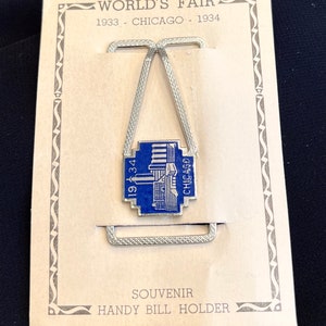 World's Fair 1933 Money Clip Chicago Originele Kaart Blauw Emaille Zilveren Verzamel souvenir