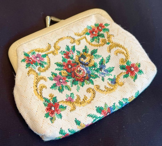 Ivory Tapestry Small Purse 4” Kiss-lock Coin Acce… - image 1