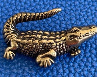 Alligator Brooch Crocodile Puffy Gold 2”