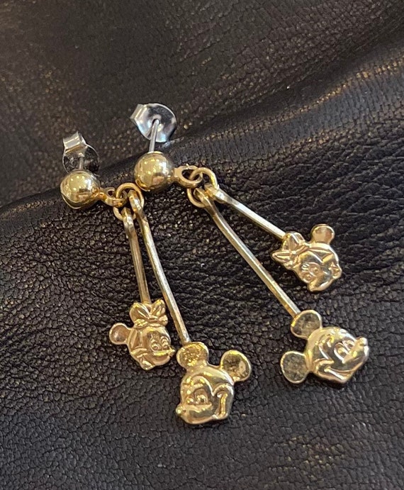 Disney Earrings Mickey Minnie Mouse Gold Dangle Pi