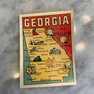 Georgia Travel Decal 1960’s Original Sleeve 4” x 3” Luggage Car Window Souvenir