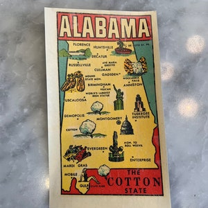 Alabama Travel Decal Souvenir 1960’s 3” x 5” Original Sleeve Luggage Car Window
