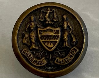 Antique Philadelphia Button Metal Blazer Uniform Latin City Motto Maneto Scales of Justice Shield Cornicopua Ladies Old Rare