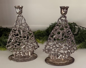 Godinger Silverplated Christmas Candlestick Holders