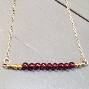 Garnet Necklace / 14k Gold Filled Garnet Necklace / Garnet Jewelry / Red Garnet Gemstone / January Birthstone / Bar Necklace