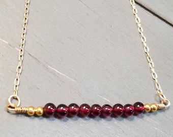 14k Gold Filled Garnet Bar Necklace: January Birthstone Jewelry