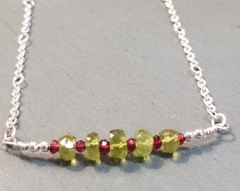 Peridot and Ruby Sterling Silver Necklace: August Birthstone Jewelry