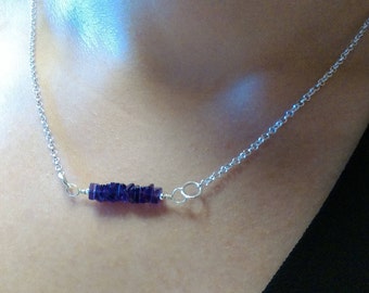 Sterling Silver Amethyst Bar Necklace: Square Cut Gemstone
