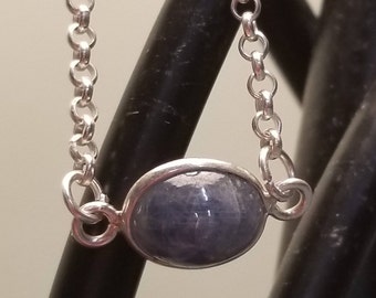 Sterling Silver Blue Sapphire Bracelet: Rolo Chain, September Birthstone