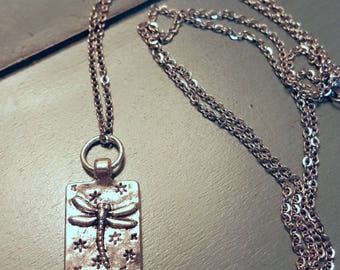 Dragonfly Charm Necklace: Silver Stainless Steel Pendant