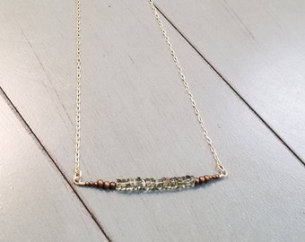 Olive Green Apatite Necklace: 14k Gold Filled Heishi Gemstone Jewelry