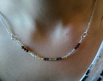 Multi Gemstone Sterling Silver Necklace: Beaded Rolo Chain