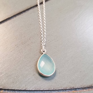 Sterling Silver Aqua Chalcedony Gemstone Necklace / Chalcedony Necklace / Chalcedony Jewelry / Aqua Chalcedony Necklace