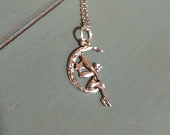 Fairy Moon Charm Necklace: Silver Tinkerbell Jewelry