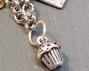 Charm Bracelet: Butterfly, Cupcake, Dragonfly Charms
