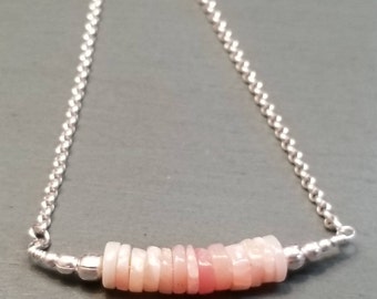 Sterling Silver Pink Opal Heishi Bracelet - October Birthstone