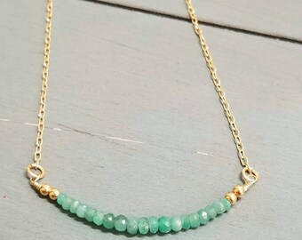 Emerald Necklace: 14k Gold Filled Chain, May Birthstone