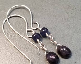 Dark Blue Sapphire Earrings: Sterling Silver September Birthstone