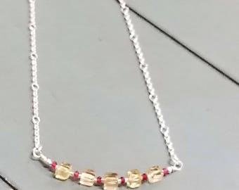 Lemon Quartz and Ruby Sterling Silver Necklace