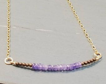 14k Gold Filled Tanzanite Necklace: Lilac Gemstone Bar