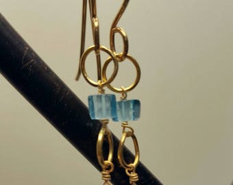 Crystal Quartz & Apatite Earrings: Gold Briolette Gemstone Jewelry