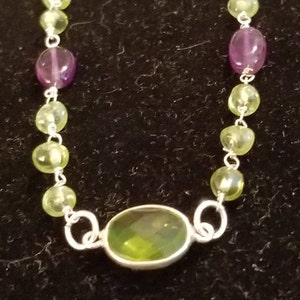 Peridot Bracelet / Amethyst Bracelet / Green Quartz Bracelet / Sterling Silver Gemstone Bracelet / August Birthstone
