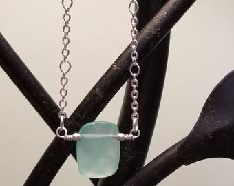 Sterling Silver Aqua Chalcedony Bar Necklace: Faceted Gemstone
