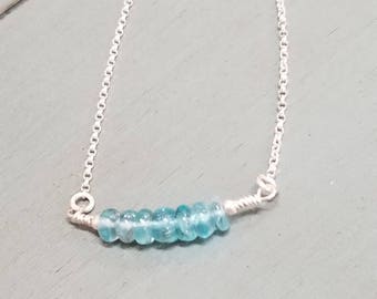 Sterling Silver Apatite Bracelet: Caribbean Blue Gemstone, Rolo Chain