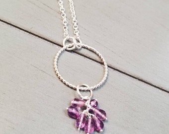 Sterling Silver Amethyst Briolette Circle Charm Necklace