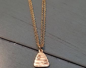 Gold Beehive Charm Bracelet: Double Strand Chain