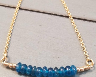 Neon Blue Apatite Bracelet: 14k Gold Filled Gemstone Bar