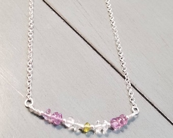 Amethyst Peridot Crystal Quartz Sterling Silver Necklace