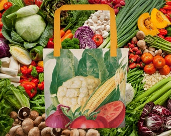 Farmer's Market Tote bag, Corn Eat Local Reusable Aesthetic Market Vegetable Shoulder Shop Farmers Food Organic Vegan Gardening Grow Garden
