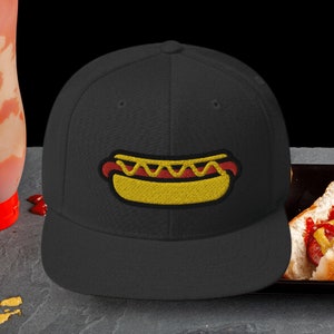 Hotdog Premium Snapback Hat, Embroidered Baseball Cap Foodie Hot Dog Snapback Hat Food Cap 4th of July Hat Baseball Cap Hotdog Cap image 2