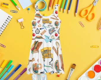 School Supplies Dress School Dress Yellow Bus Dress Back to School Dress First Day of School Teacher Dress