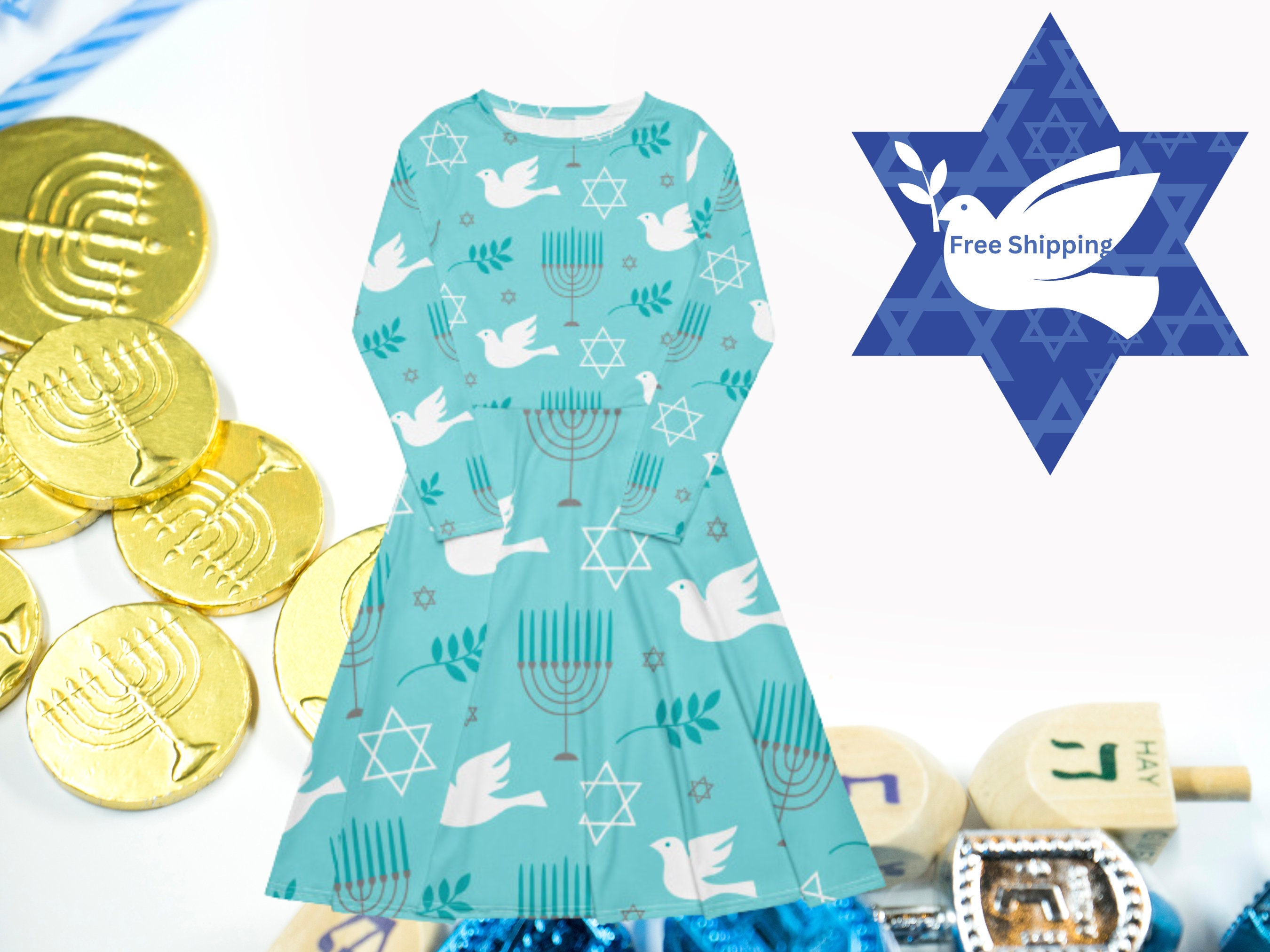 Hanukkah Dress, With Pockets Chanukah Outfit for Womens Clothes Mazel