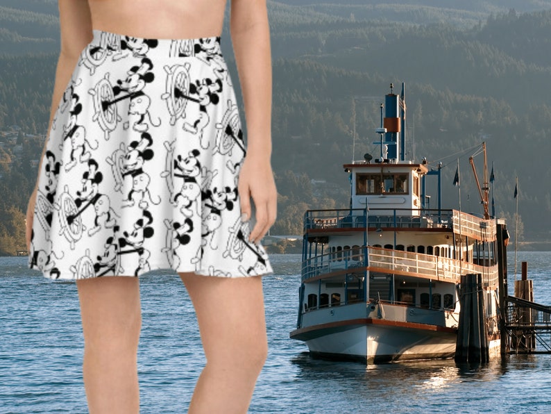 Steamboat Willie Skater Skirt, Willy vintage retro dress hoodie magical mouse 1928 animation nautical Adult Walt 100 Years Dresses Mickey image 6