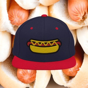 Hotdog Premium Snapback Hat, Embroidered Baseball Cap Foodie Hot Dog Snapback Hat Food Cap 4th of July Hat Baseball Cap Hotdog Cap image 1