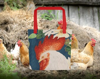 Chicken Tote Bag, Eggs Grocery Market Reusable Farmers Chicken Gardening Aesthetic Cottagecore Garden Farmcore Lover Gift Trendy Farm Animal