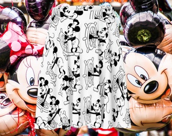 Steamboat Willie Skater Skirt, Willy vintage retro dress hoodie magical mouse 1928 animation nautical Adult Walt 100 Years Dresses Mickey