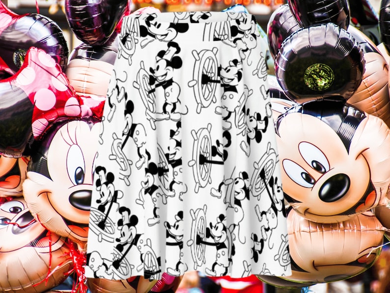 Steamboat Willie Skater Skirt, Willy vintage retro dress hoodie magical mouse 1928 animation nautical Adult Walt 100 Years Dresses Mickey image 1