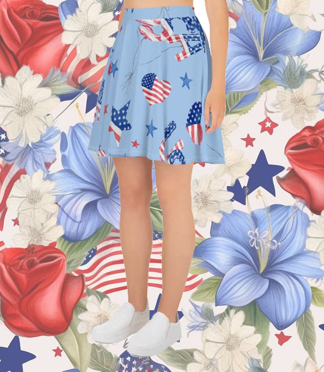 SO ME Contrast Bow Knot Pocket Fourth Of July Denim Skirt